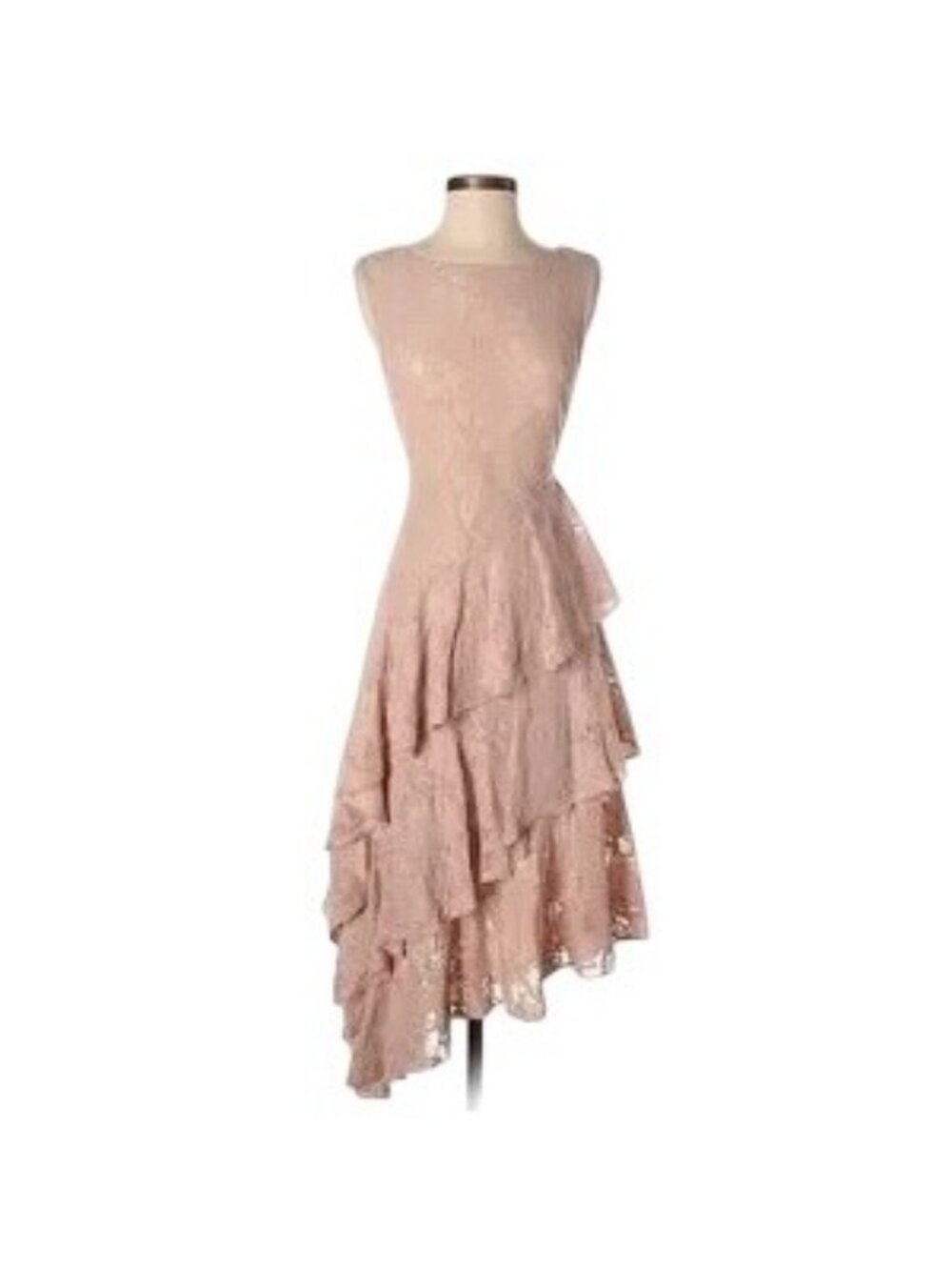 NWT Free People Asymmetrical Tiered Ruffle Hem Pink Lace Dress S | Coquette Boho - Picture 11 of 16